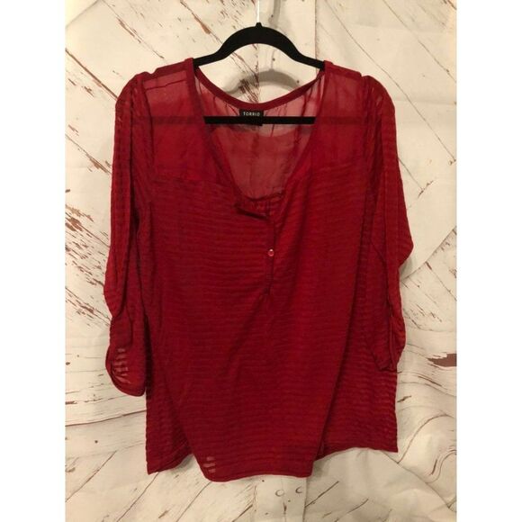 Torrid size 2 red long sleeve Blouse - Picture 1 of 5